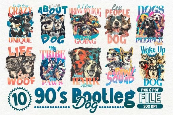 90's Bootleg Dog T-shirt Design Bundle: Retro Charm for Modern Brands