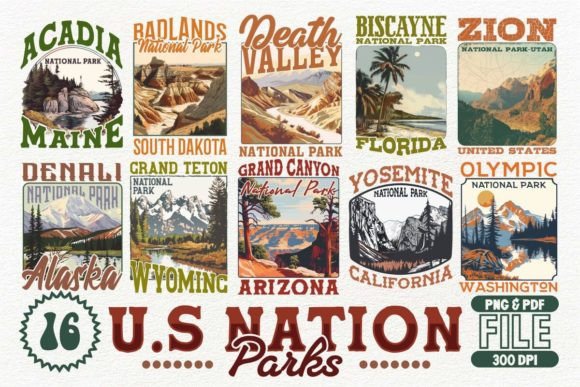 US Nation Parks T-Shirt Design Bundle