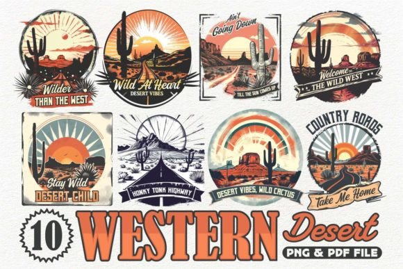 Western Desert T-Shirt Design Bundle: Premium Creative Assets